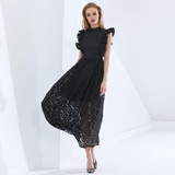 AGNES Flutter Sleeve Lace Midi Dress in colors