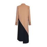 Patchwork wool-blend color-block loose coat