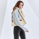 Faux fur and denim Patchwork Lapel Jacket