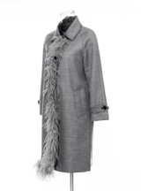 Asymmetric Spliced Feather Lapel Coat