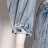 Denim Puff Sleeve High-waist Set