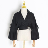 Lantern-sleeve V-Neck crop top in colors