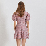 Puff-sleeved dusty rose mini dress