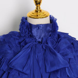 Ruffled bow mesh blouse in colors