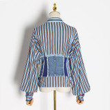 Denim Patchwork Striped Shirt