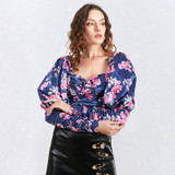 Puff-sleeve ruched floral top Puff-sleeve ruched floral top