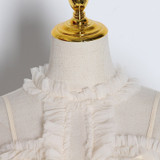 Ruffled mesh O-Neck blouse in colors
