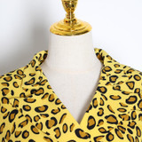 Lapel collar leopard crop top
