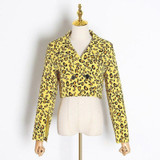 Lapel collar leopard crop top