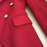 Double-breasted wool-blend blazer plaid red