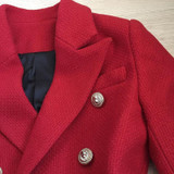 Double-breasted wool-blend blazer plaid red
