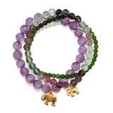 Amethyst, Flourite, Jade Gold Elephant Stretch Bracelet Set