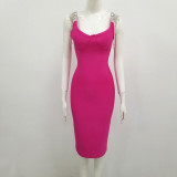 Diamonds Sparkly Tassel Rose Bodycon Dress