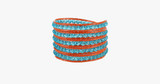 Crystal Blue Beads on Red Leather Wrap Bracelet