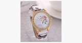 Elegant Rose Wrist Watch - Multicolor Quartz Watch with Leather Band