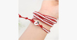 White Pearl on Red Leather Bracelet