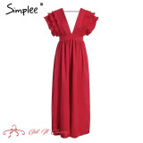 Elegant v neck long dresses Ruffles high waist women dresses Evening party female sexy maxi dress vestidos festa