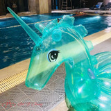 240cm Giant Glitter Unicorn Pool Float Inflatable Magical Unicorn Pool Float with Glitter Inside Summer Water Toys Swimming Ring