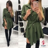 Irregular tie waist shirt dress Women wrap dress Long sleeve turn down collar short mini dresses Irregular tie waist shirt dress Women wrap dress Long sleeve turn down collar short mini dresses