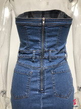 Women Denim Dress Slash Neck Strapless Elegant Bodycon Dress Sexy Blue Sleeveless Club Party Dress Vestidos Jeans Summer Dresses Women Denim Dress Slash Neck Strapless Elegant Bodycon Dress Sexy Blue Sleeveless Club Party Dress Vestidos Jeans Summer Dresses