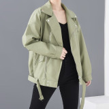 Black PU Leather Loose Turn-down Collar Zipper Fashion Jacket