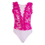 Sexy Lace Floral Summer Sleeveless V Neck Bodysuit