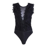 Sexy Lace Floral Summer Sleeveless V Neck Bodysuit
