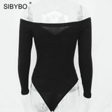 Off Shoulder Strapless Skinny V-Neck Long Sleeve Button Sexy Bodysuit