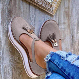 Summer Sandals Buckle Strap Solid Fringe Cover Heel Flat Platform