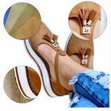 Summer Sandals Buckle Strap Solid Fringe Cover Heel Flat Platform