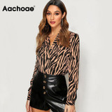 Blouses Long Sleeve Turn Down Collar Chiffon Blouse