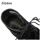 Fashion Black Sandals Lace Up Cross-tied Peep Toe High Heel Ankle Strap