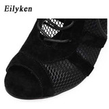 Fashion Black Sandals Lace Up Cross-tied Peep Toe High Heel Ankle Strap