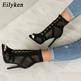 Fashion Black Sandals Lace Up Cross-tied Peep Toe High Heel Ankle Strap