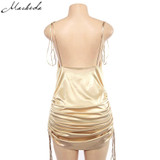 Fashion Solid Spaghetti Straps Backless Sleeveless Sexy Dress