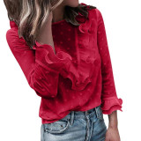 Tops and Blouses Elegant Long Sleeve Shirt Polka Dot Ruffles