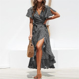 Floral Print Boho Long Chiffon Ruffles Wrap Casual V-Neck Split Sexy Party Dress Floral Print Boho Long Chiffon Ruffles Wrap Casual V-Neck Split Sexy Party Dress