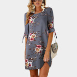 Summer Boho Style Floral Print Chiffon Beach Dress