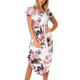 Midi Party Geometric Print Summer Boho Loose Batwing Sleeve Dress