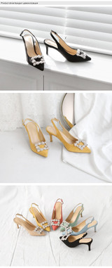 Women Pumps Rhinestone High Heels Soft Leather Heels Shoes Pointed Toe