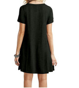 Fashion Black Blue Short Sleeve O-Neck Casual Loose Dress