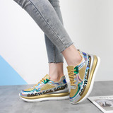 Women Sneakers Breathable Mesh Gold Platform Shoes