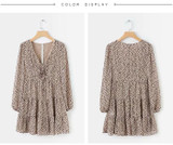 Sexy Leopard V Neck A Line Ruffles Chiffon Dress
