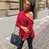 Casual Solid Loose Bare Shoulders Knitted Pullovers Oversized Sweaters