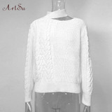 Casual Solid Loose Bare Shoulders Knitted Pullovers Oversized Sweaters