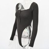 Off Shoulder Long Sleeve Slash Buttons Rompers Bodysuit