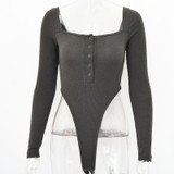 Off Shoulder Long Sleeve Slash Buttons Rompers Bodysuit