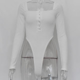 Off Shoulder Long Sleeve Slash Buttons Rompers Bodysuit