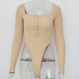 Off Shoulder Long Sleeve Slash Buttons Rompers Bodysuit