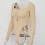 Off Shoulder Long Sleeve Slash Buttons Rompers Bodysuit